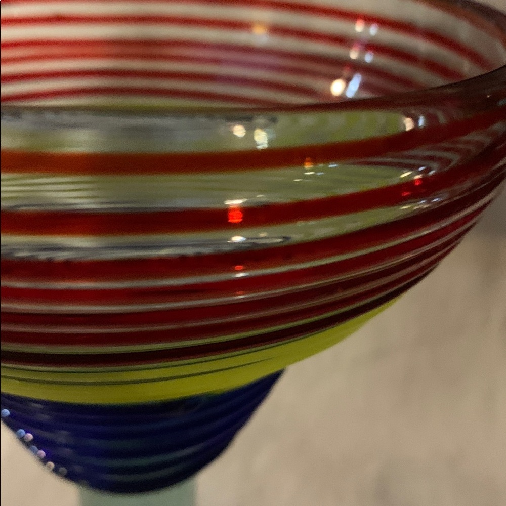 Hand-blown Mexican barware spiral design glass red, yellow, blue & clear stem